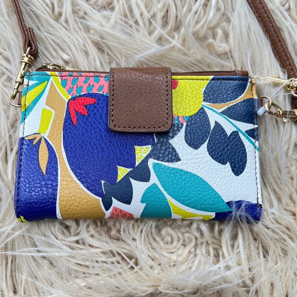 Relic colorful pattern Navy Yellow Floral Snap closure Faux Leather Wallet